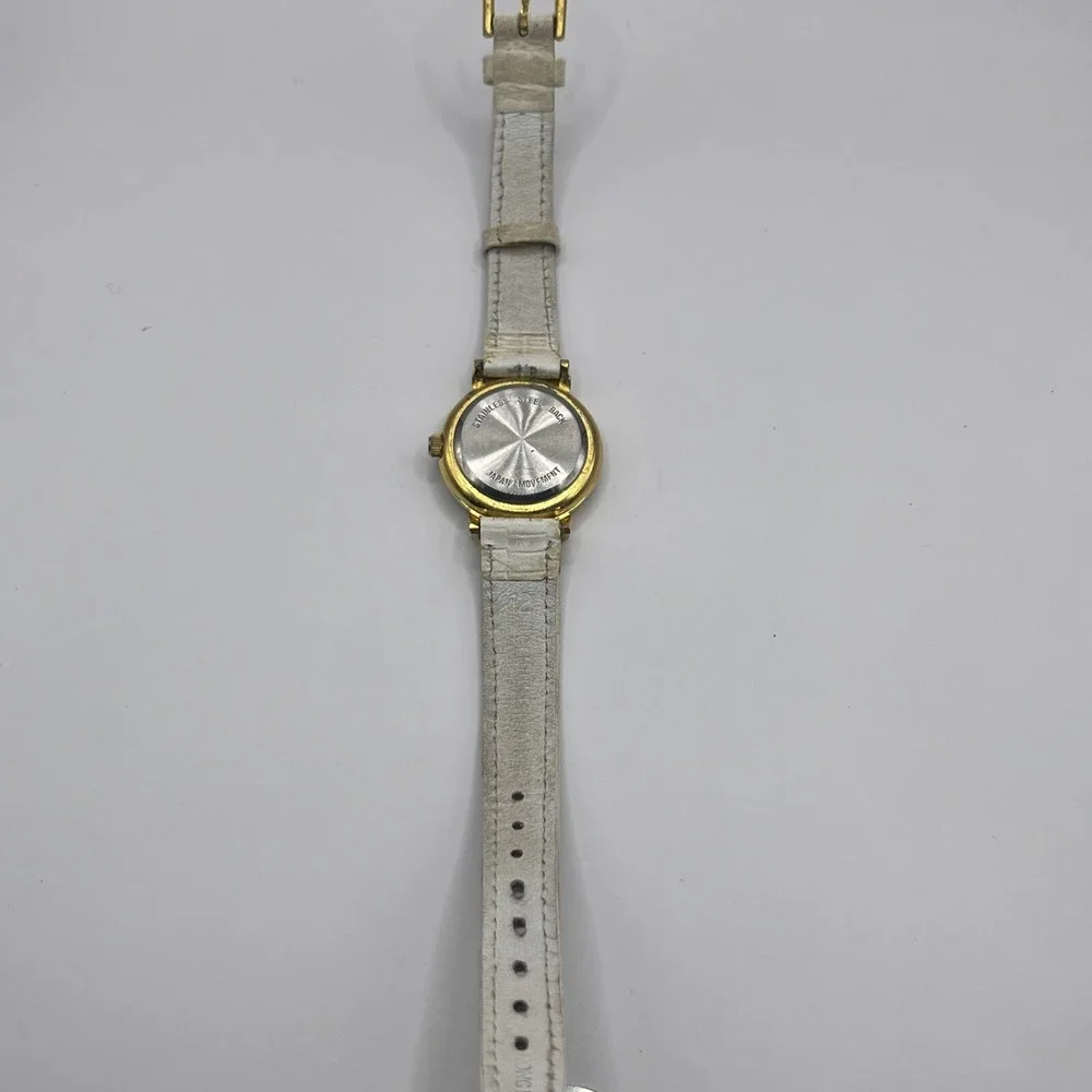 Laura Gayle‎ Gold Tone Quartz Watch White Leather Band- New Battery!